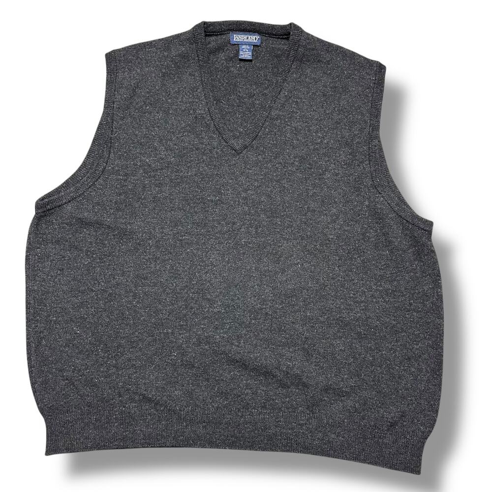 Vintage 80s Lands End Direct Merchants Lambswool Sweater Vest Gray England XL